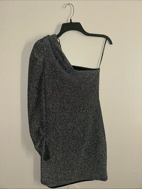 Steve Madden One-Shoulder Sparkle Dress in Metallic Black